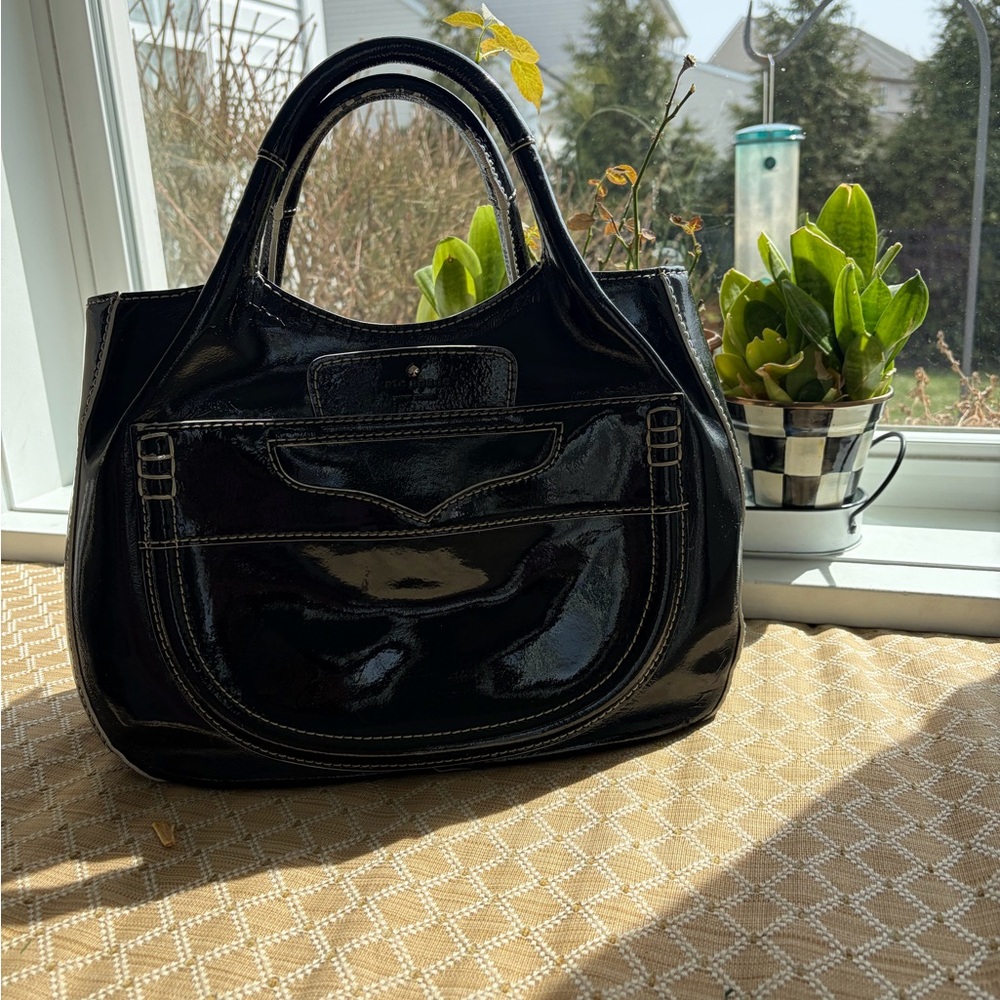 Kate spade Black Patent leather purse with Front Pocket Detail